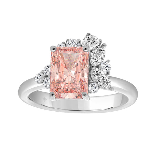 ETERNAL BLUSH COLLECTION 14K WHITE GOLD 2 1/2CT ROUND/MARQUISE/PEAR/PINK RADIANT DIAMOND LADIES RING (CENTER STONE PINK RADIANT DIAMOND 2CT)