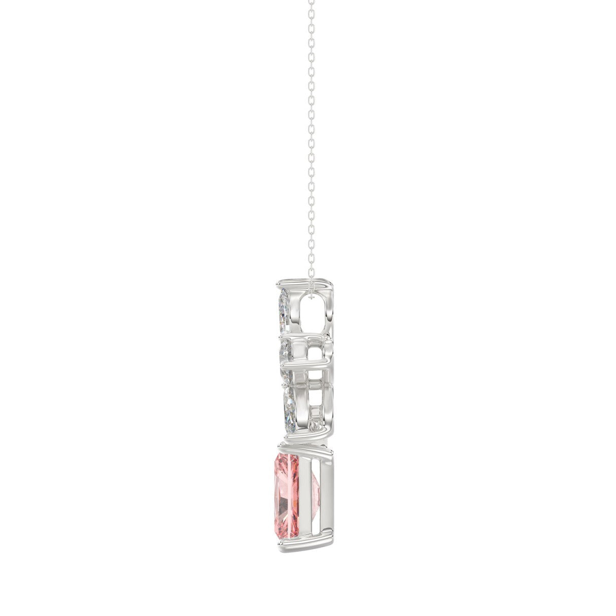 14K WHITE GOLD 2 1/4CT PEAR/MARQUISE/PINK RADIANT DIAMOND LADIES PENDANT WITH CHAIN (CENTER STONE RADIANT DIAMOND 1 1/2CT)