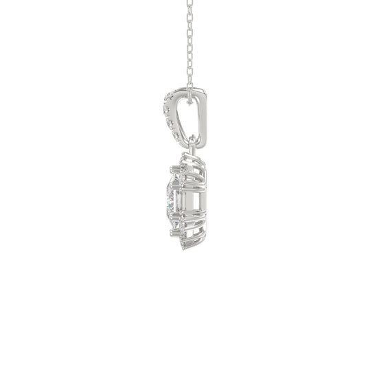 14K WHITE GOLD 1.00CT ROUND/BAGUETTE/HEZAGON STEP CUT DIAMOND LADIES PENDANT