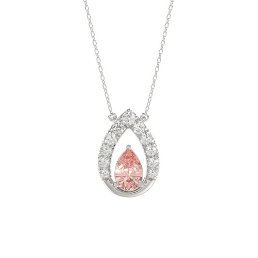 14K WHITE GOLD CRAFTED WITH 18K YELLOW GOLD BACK PLATE 1 1/2CT ROUND/PINK PEAR DIAMOND LADIES NECKLACE