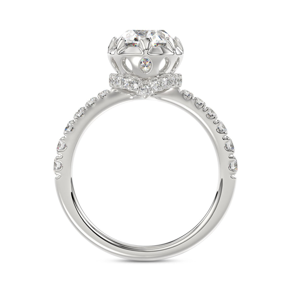 14K WHITE GOLD 2 1/2CT ROUND/OVAL DIAMOND LADIES RING (CENTER STONE OVAL DIAMOND 2CT)