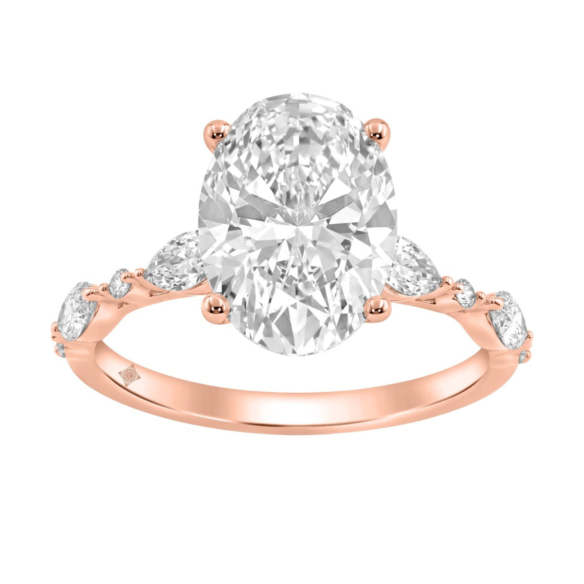 14K ROSE GOLD 4.00CT ROUND/OVAL/MARQUISE DIAMOND LADIES RING (CENTER STONE OVAL DIAMOND 3 1/2CT)