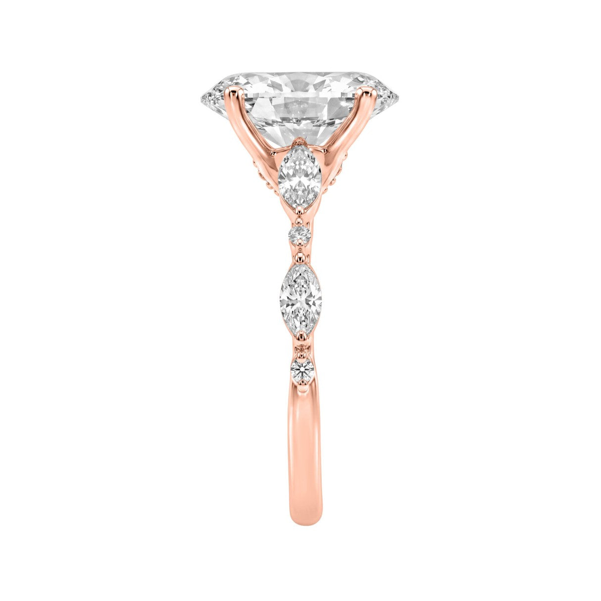14K ROSE GOLD 4.00CT ROUND/OVAL/MARQUISE DIAMOND LADIES RING (CENTER STONE OVAL DIAMOND 3 1/2CT)