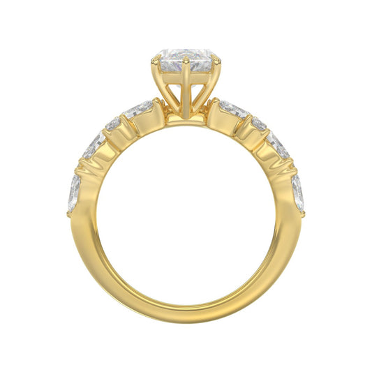 14K YELLOW GOLD 2 3/4CT ROUND/MARQUISE DIAMOND LADIES RING (CENTER STONE MARQUISE DIAMOND 2CT)