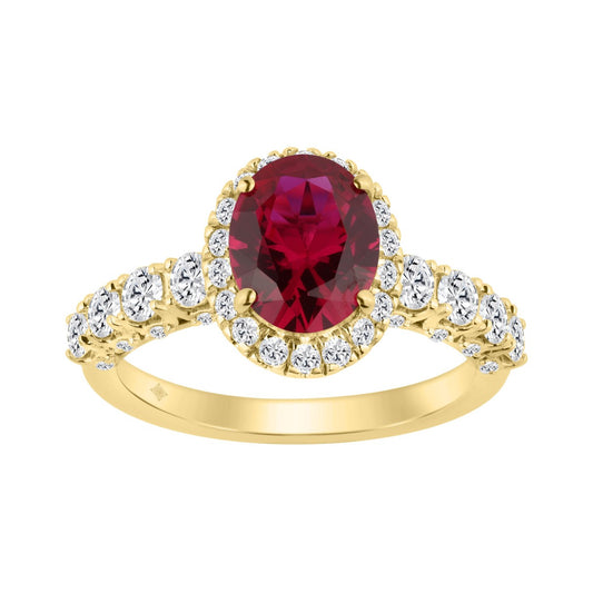 14K YELLOW GOLD 3 1/2CT ROUND/RUBY OVAL DIAMOND LADIES RING (CENTER STONE RUBY OVAL DIAMOND 2 1/2CT)