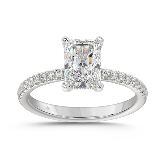14K WHITE GOLD 1 3/4CT ROUND/RADIANT DIAMOND LADIES RING (CENTER STONE RADIANT DIAMOND 1 1/2CT)