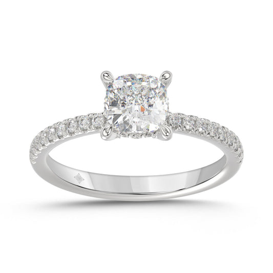 14K WHITE GOLD 1 3/4CT ROUND/CUSHION DIAMOND LADIES RING (CENTER STONE CUSHION DIAMOND 1 1/2CT)
