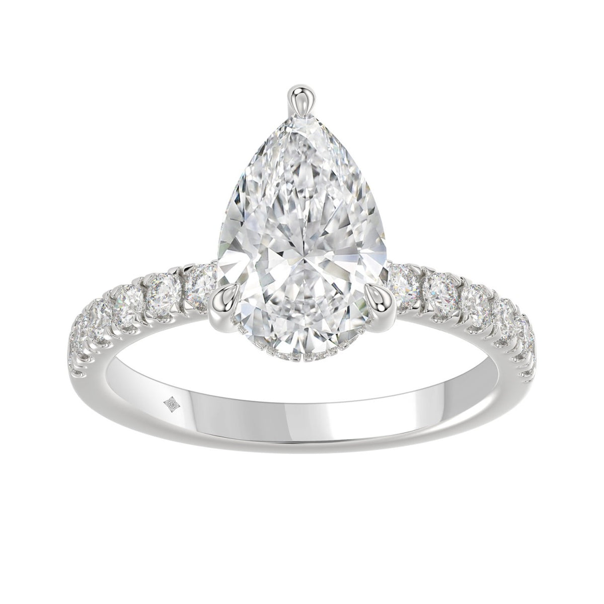 14K WHITE GOLD 3 1/2CT ROUND/PEAR DIAMOND LADIES RING (CENTER STONE PEAR DIAMOND 3CT)