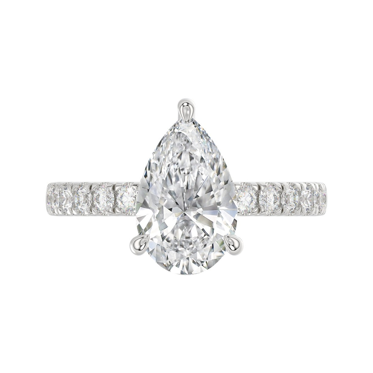 14K WHITE GOLD 3 1/2CT ROUND/PEAR DIAMOND LADIES RING (CENTER STONE PEAR DIAMOND 3CT)