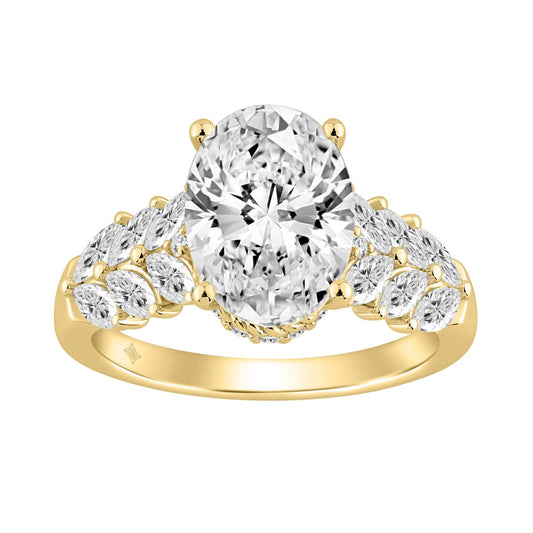 14K YELLOW GOLD 4.00CT ROUND/OVAL/MARQUISE DIAMOND LADIES RING (CENTER STONE OVAL DIAMOND 3CT)