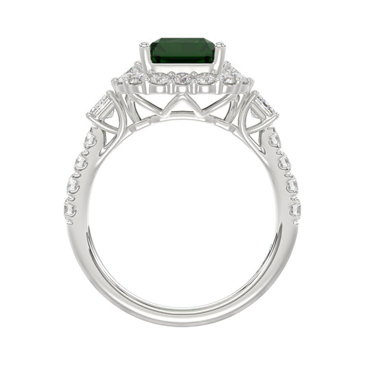 14K WHITE GOLD 4 1/2CT ROUND/EMERALD DIAMOND LADIES RING (CENTER STONE GREEN EMERALD DIAMOND 3CT)