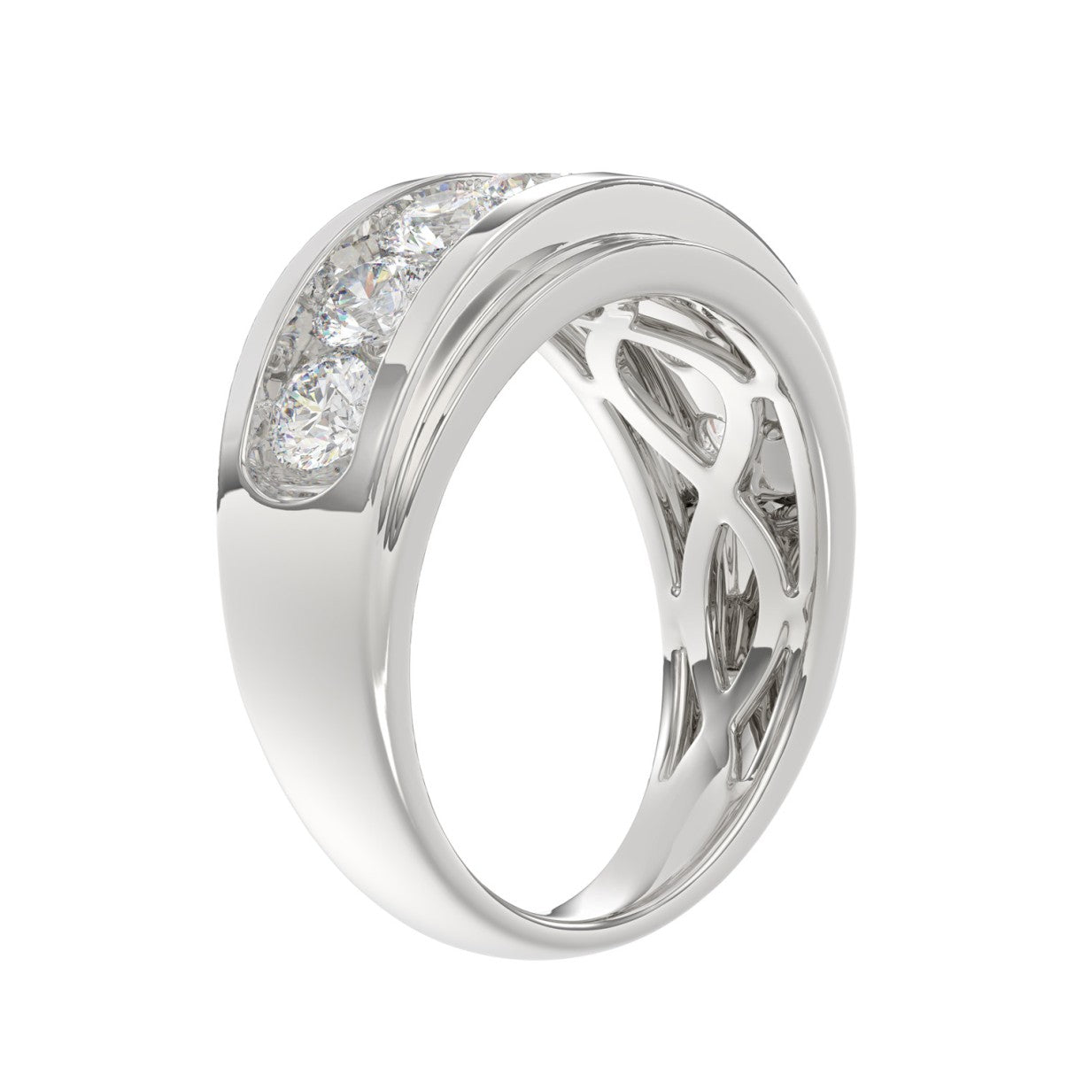 14K WHITE GOLD 2.00CT ROUND DIAMOND MEN'S BAND