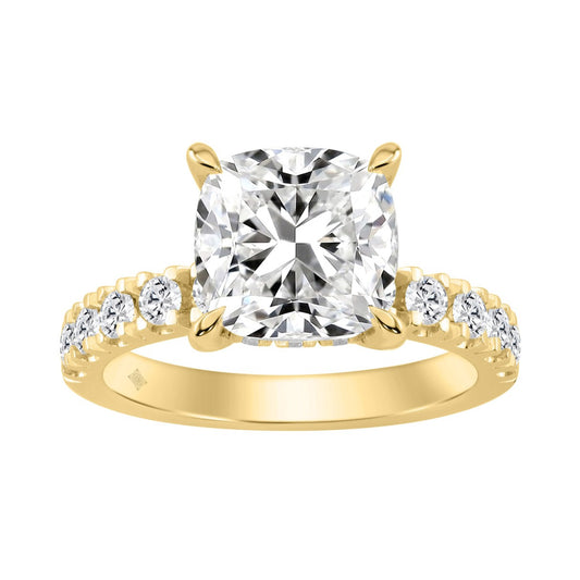 14K YELLOW GOLD 4 3/4CT ROUND/CUSHION DIAMOND LADIES RING (CENTER STONE CUSHION DIAMOND 4CT)