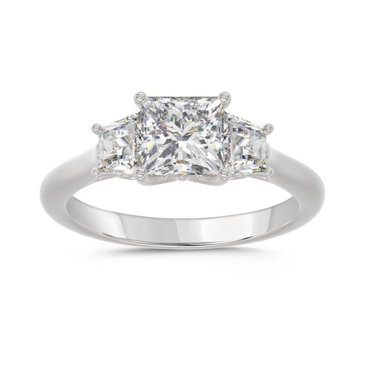 14K WHITE GOLD 1 3/4CT PRINCESS/TRAPEZOID DIAMOND LADIES RING (CENTER STONE PRINCESS DIAMOND 1 1/4CT)