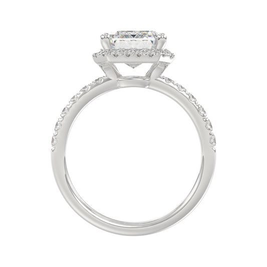 14K White Gold 4 1/2CT ladies Round &amp; Emerald-cut diamond halo engagement Ring 4.00CT Emerald  Center stone (Color F-G -Clarity VS1/VS2)