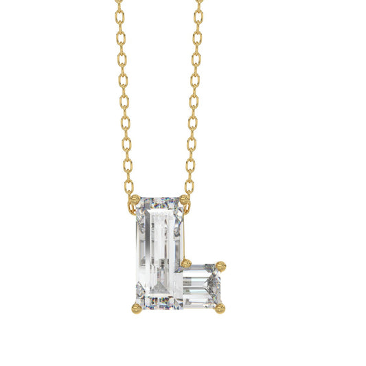 14K YELLOW GOLD 1 1/3CT FANCY CUT ALPHABET DIAMOND LADIES PENDANT WITH CHAIN