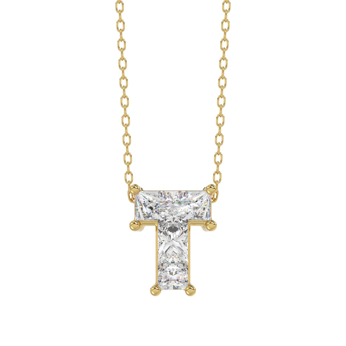 14K YELLOW GOLD 1.00CT FANCY CUT ALPHABET DIAMOND LADIES PENDANT WITH CHAIN