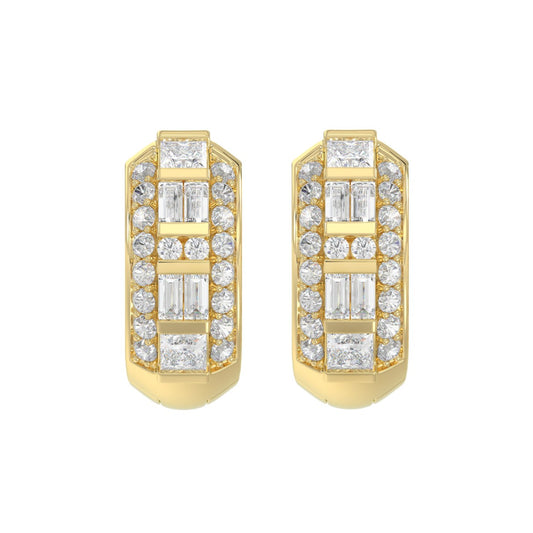 14K YELLOW GOLD 1.00CT ROUND/PRINCESS/BAGUETTE DIAMOND LADIES EARRINGS