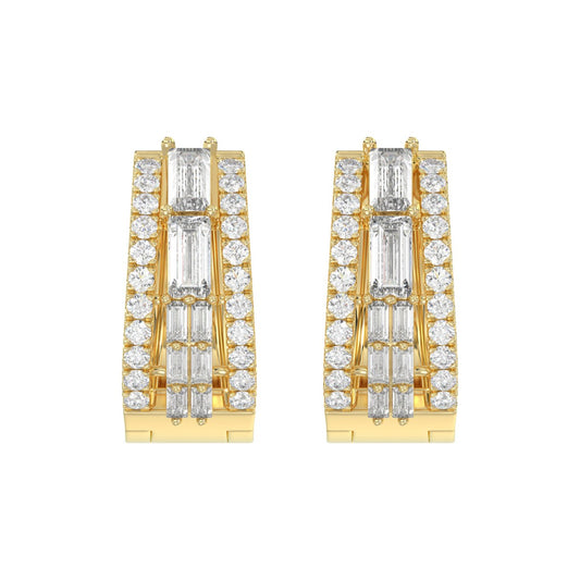 Classic 10K Yellow Gold  Round & Baguette Lab Grown Diamond ladies Hoop Earrings 3/4CT (Color F-G -Clarity VS1/VS2)