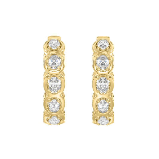 14K YELLOW GOLD 1.00CT OVAL DIAMOND HOOP EARRINGS