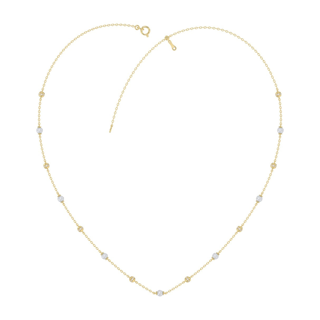 Luxury Round/Pearl Diamond Necklace 10K Yellow Gold 1/3CT Elegant Ladies Jewelry (Color F-G -Clarity VS1/VS2)