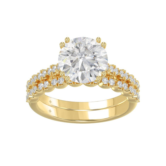 Ladies 14K Yellow Gold Ladies Elegance- Bridal Set  3 1/3CT Round Diamond 3.00CT Round Center stone (Color F-G -Clarity VS1/VS2)