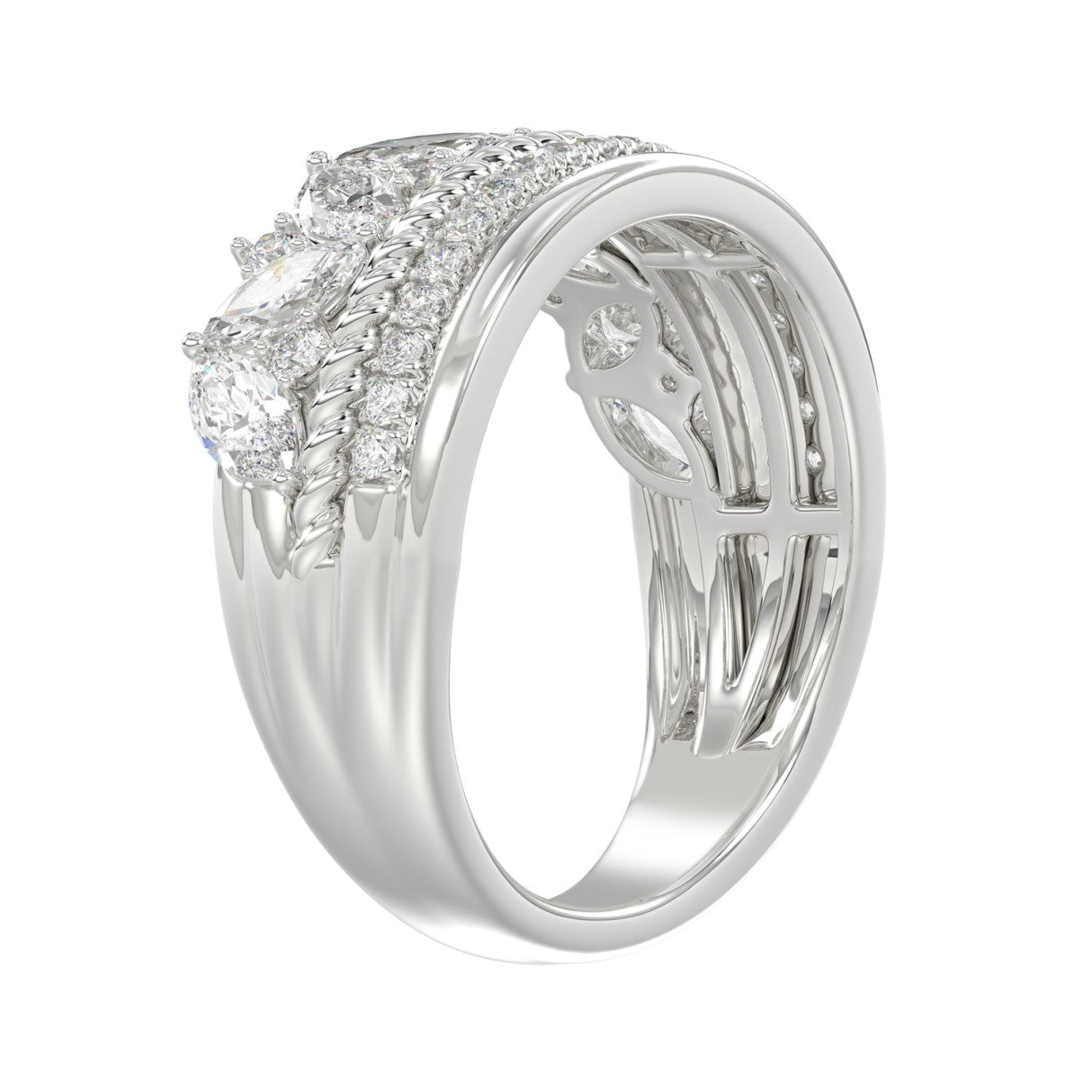 14K White Gold Ladies Fashion Ring with 1.00 CT Round & Marquise Diamonds