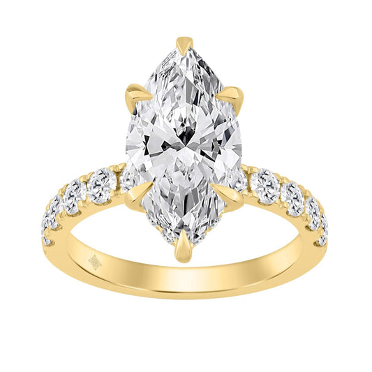 14K YELLOW GOLD 6.00CT MARQUISE/ROUND DIAMOND LADIES RING (CENTER STONE MARQUISE DIAMOND 5CT)