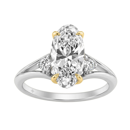 Elegance14K White/Yellow Gold Diamond Engagement Ring 2 1/4Ct Elongated Oval Center With Round Side Stones, Women Ring 2Ct  ELONGATED Oval Center Stone (Color F-G -Clarity Vs1/Vs2)