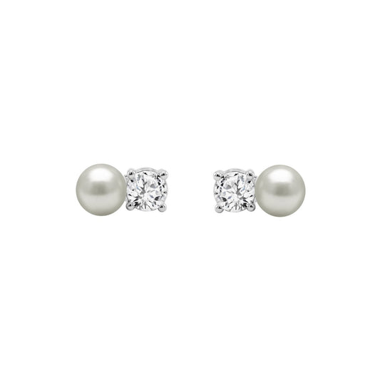 10K WHITE GOLD 1/4CT ROUND DIAMOND PEARL FASHION LADIES EARRINGS  CLASSIC FINE JEWELRY FOR HER (COLOR F-G CLARITY VS1/VS2)