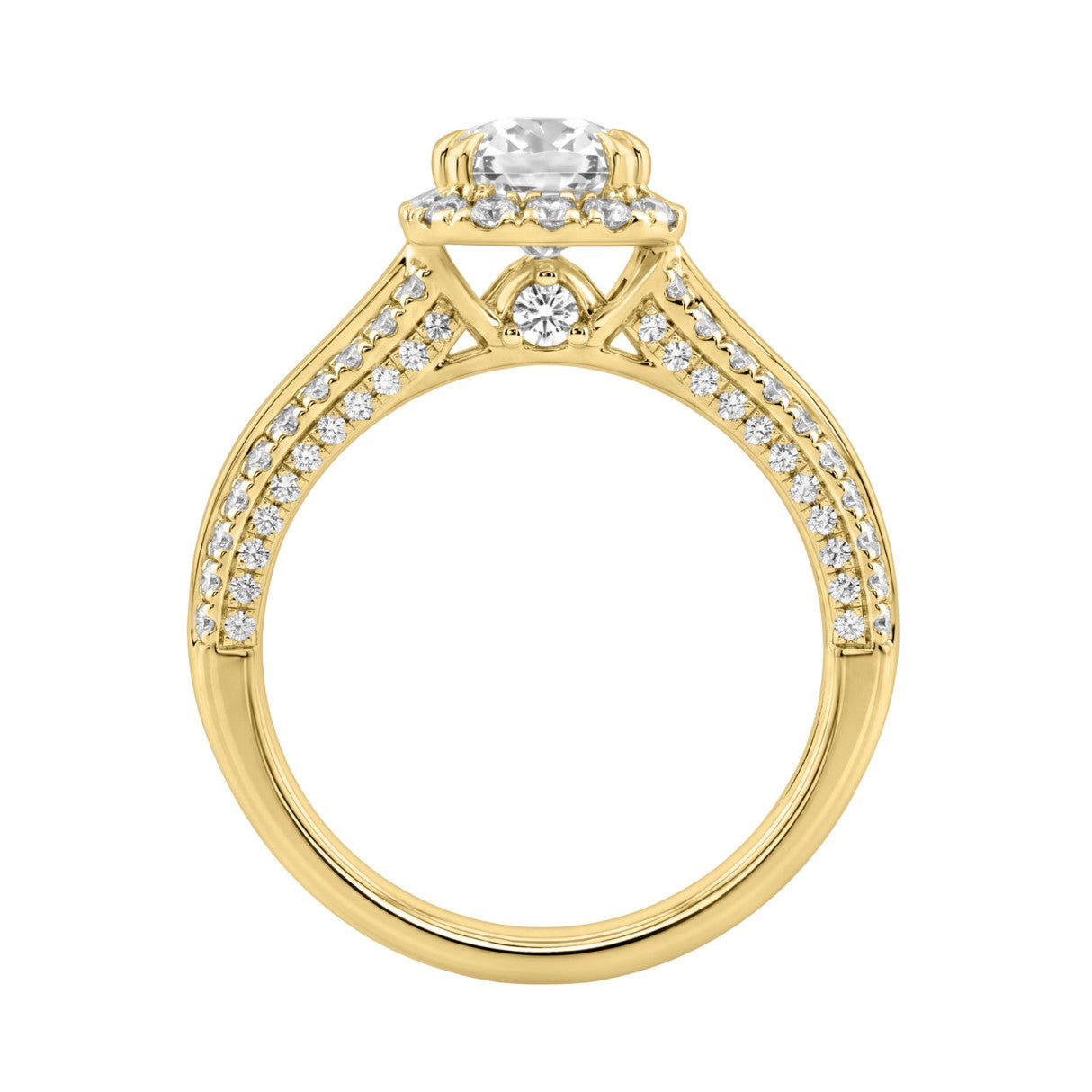 14K Yellow Gold 3.00 Ct Diamond Halo Engagement Ring For Women Elongated 2Ct Cushion Cut Center Stone With Round & Baguette Side Stones, Luxury Bridal Ring (Color F-G -Clarity Vs1/Vs2)
