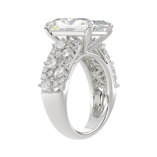 Luxury 14K White Gold Diamond Ring 6 1/4Ct Radiant Center Stone With Pear &amp; Round Diamonds, Women Fashion Engagement Ring (Color F-G -Clarity Vs1/Vs2)