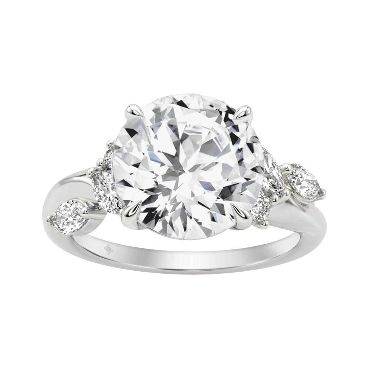 14K White Gold 5 1/2Ct Lab-Grown Diamond Engagement Ring For Women 5Ct Round Center Stone With Marquise Side Stones, Luxury Bridal Ring (Color F-G -Clarity Vs1/Vs2)
