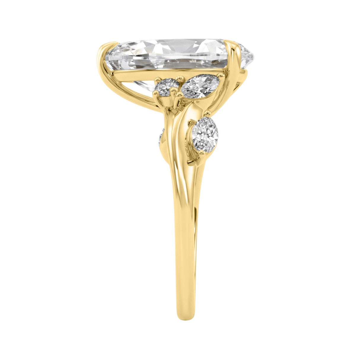 14K Yellow Gold 5 1/2Ct Lab-Grown Diamond Engagement Ring For Women 5Ct Pear Center Stone With Marquise/Round Side Stones, Luxury Bridal Ring (Color F-G -Clarity Vs1/Vs2)