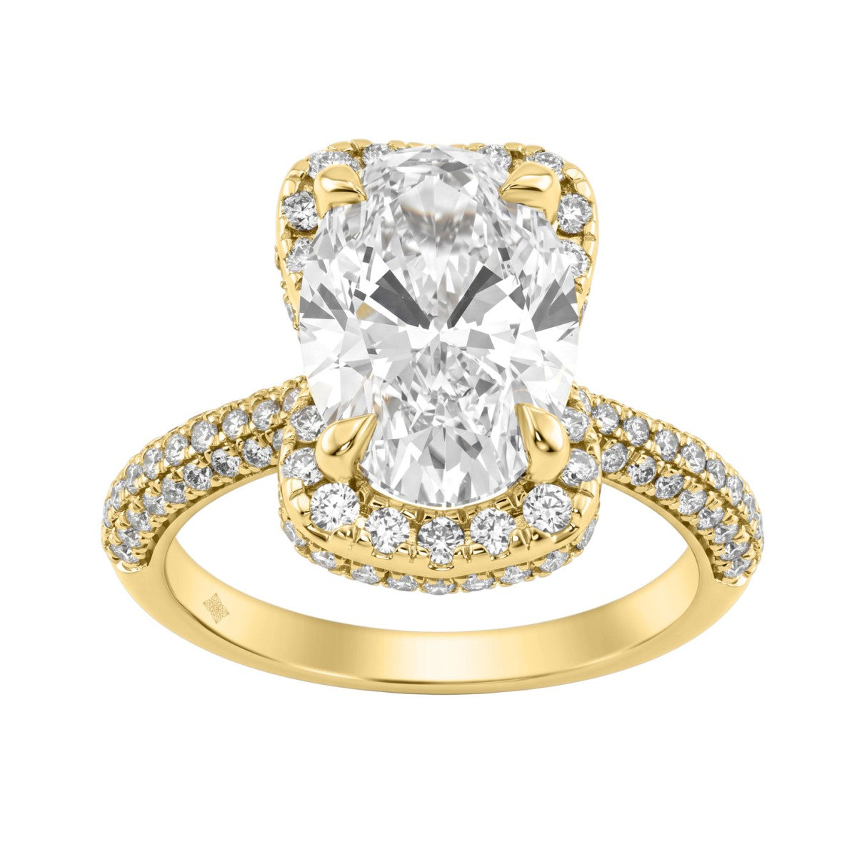 14K Yellow Gold 4 1/2Ct Ladies Oval Cut Hidden Halo Engagement Ring 4Ct Oval Center Stone &amp; Round Diamond (Color F-G -Clarity Vs1/Vs2)