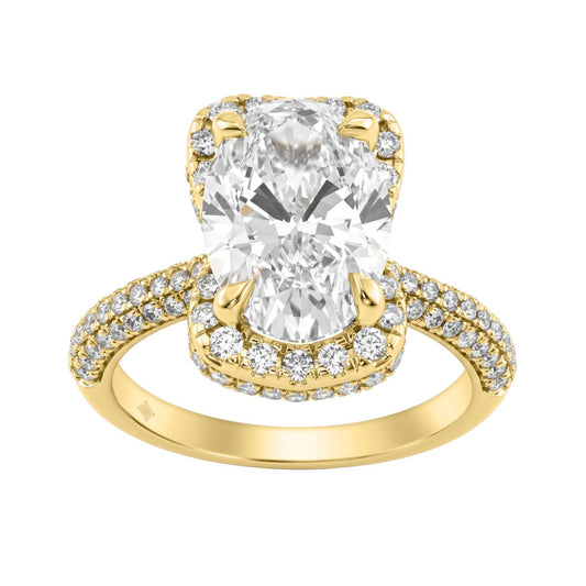 14K Yellow Gold 4 1/2Ct Ladies Oval Cut Hidden Halo Engagement Ring 4Ct Oval Center Stone &amp; Round Diamond (Color F-G -Clarity Vs1/Vs2)