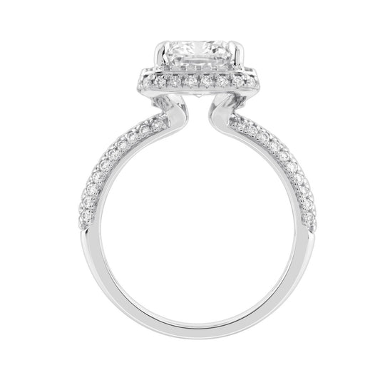 14K White Gold 4 1/2Ct Ladies Emerald Cut Hidden Halo Engagement Ring 4Ct Emerald Center Stone &amp; Round Diamond (Color F-G -Clarity Vs1/Vs2)