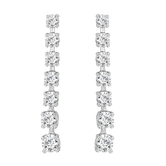 LADIES LINEAR EARRINGS 3CT ROUND DIAMOND 14K WHITE GOLD