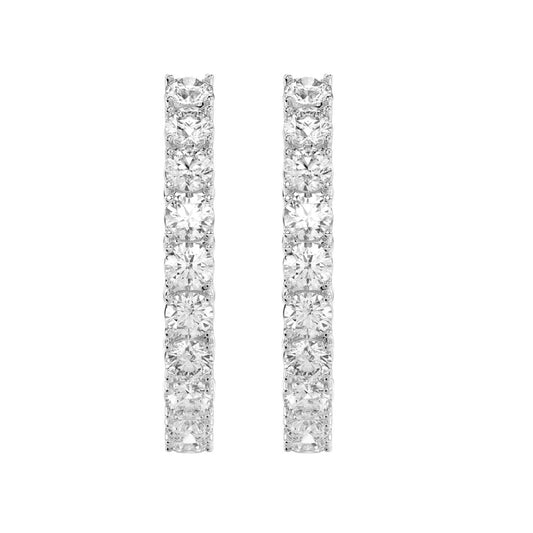 LADIES HOOP EARRINGS 7CT ROUND DIAMOND 14K WHITE GOLD