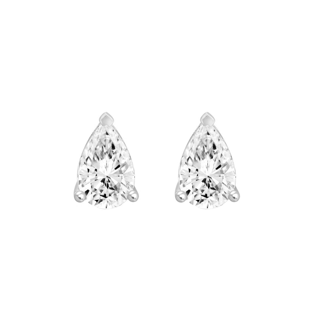 LADIES SOLITAIRE EARRINGS 1CT PEAR DIAMOND 14K WHITE GOLD